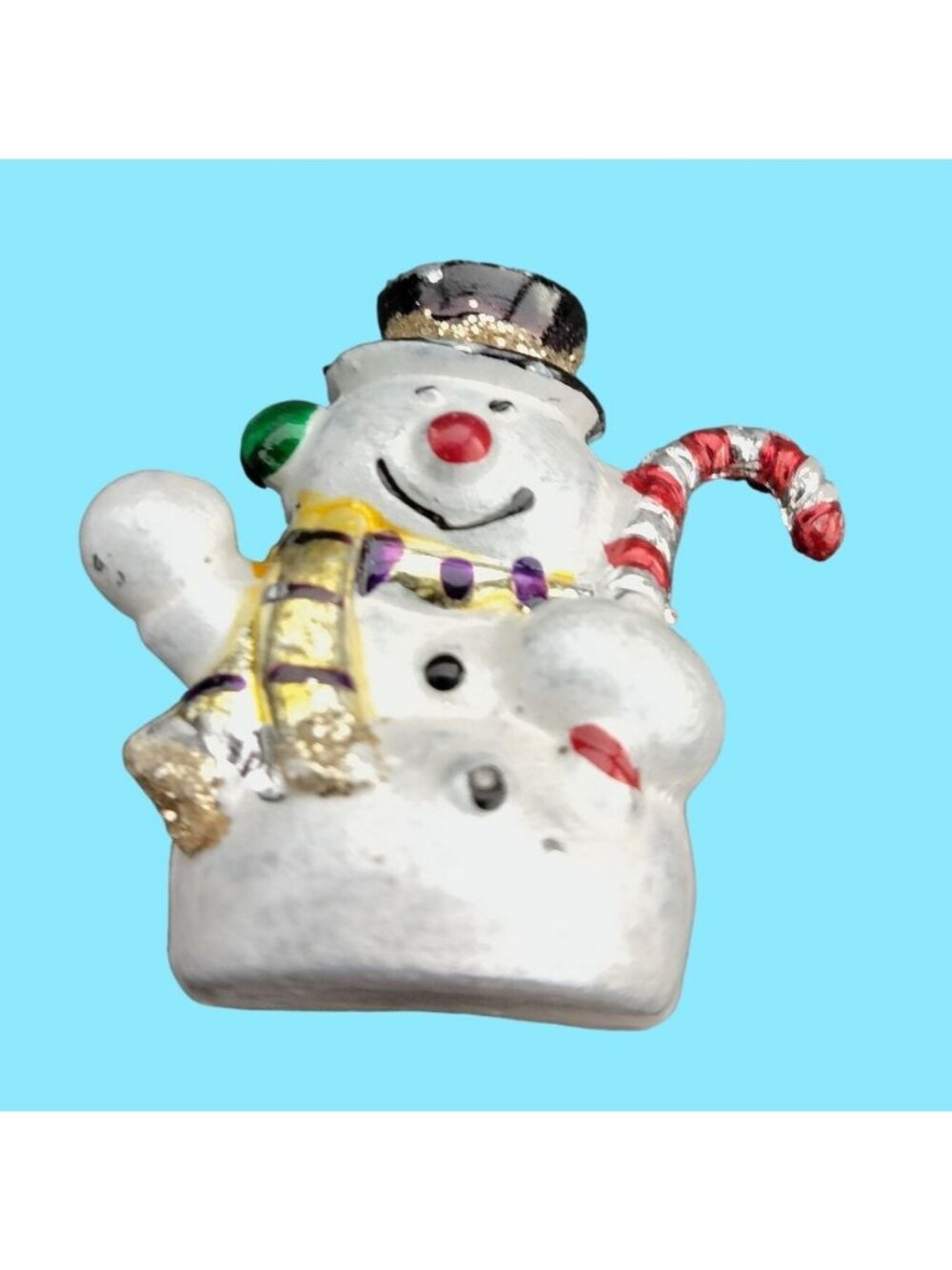 Snowman Pinback Pin Brooch Figurine Miniature Vintage Christmas Holiday Jewelry